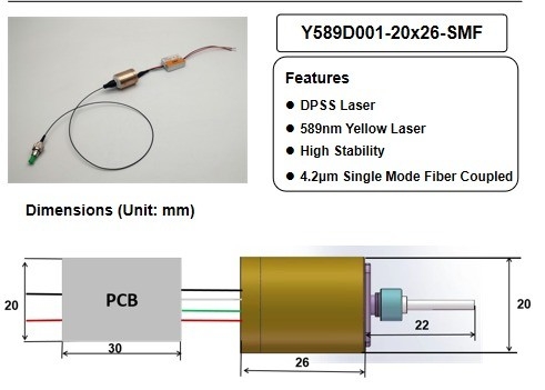 0.2 KG APC Tipo de potencia láser DPSS amarillo para acoplamiento de fibra de modo único Alta estabilidad