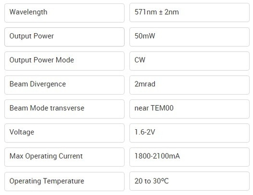 Módulo láser amarillo de 571nm DPSS láser de 50mW 571nm para aplicaciones industriales