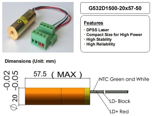 ACC Modulo láser verde de 532nm 1500mW Tamaño compacto para componentes láser de alta potencia